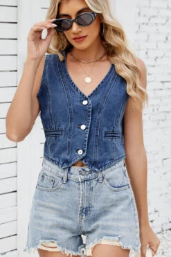 Button Down V-Neck Denim Vest 22 Button Down V-Neck Denim Vest -Ruby's Rubbish 0cbb373e 0329 4d0c 8e50 1925ea85517d Max