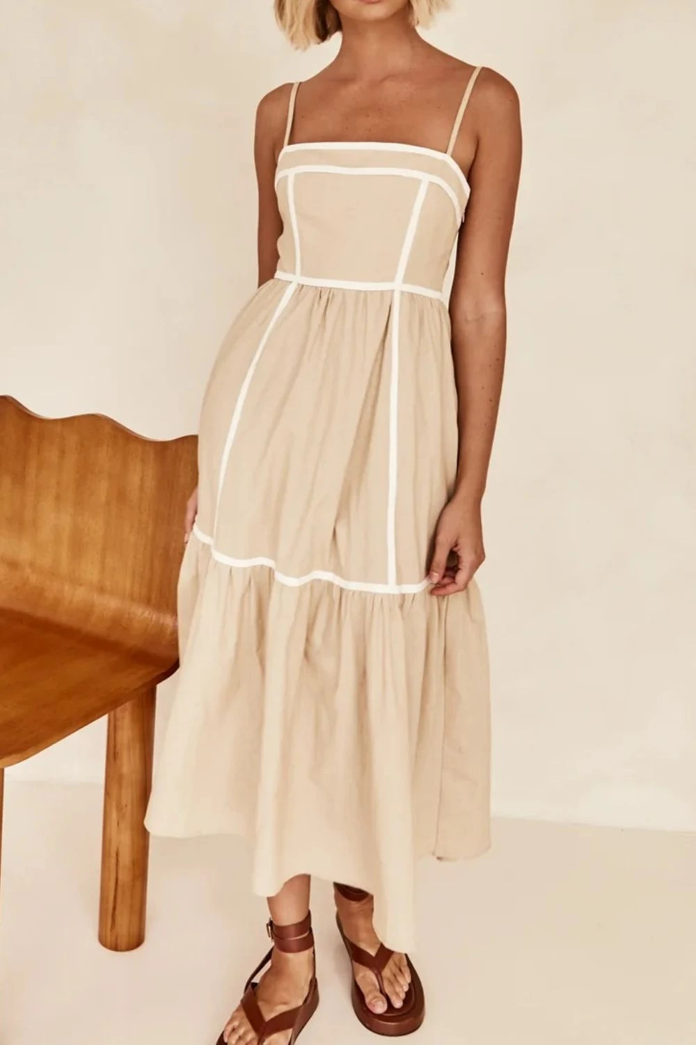 Contrast Tan | Square Neck Cami Dress | Rubies + Lace 3 Contrast Tan | Square Neck Cami Dress | Rubies + Lace