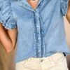 Button Down Raw Hem Ruffled Denim Shirt -Ruby's Rubbish 17c32e94 3163 4ae5 819c e274f5cdfb2b Max
