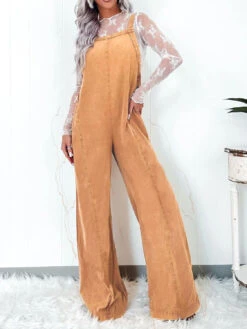 Square Neck Wide Leg Denim Overalls