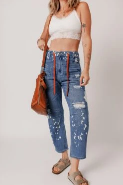 Distressed Splattering Paint Rope Waist Cropped Straight Jeans -Ruby's Rubbish 34c86db8 3f3f 4ad9 9b12 1b2d9c229348 Max