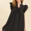 Umgee Full Size Layered Ruffle Sleeve Mini Dress Plus Size