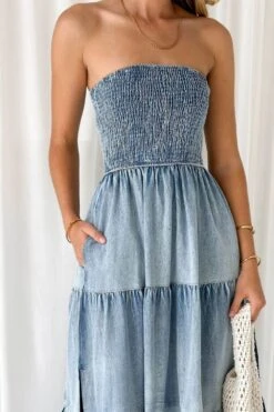 Smocked Tube Slit Tiered Denim Dress -Ruby's Rubbish 401e7833 bb79 4c16 af82 cfbb1ffa3e0e Max