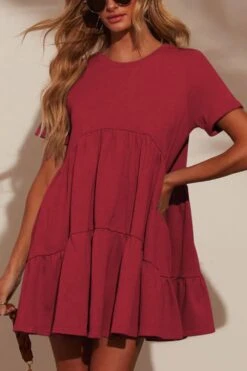 Tiered Round Neck Short Sleeve Mini Dress -Ruby's Rubbish 4290fa75 fa91 425c 956f 226e32526326 Max