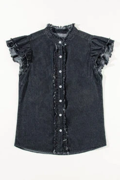 Button Down Raw Hem Ruffled Denim Shirt -Ruby's Rubbish 43655313 4252 44b3 99a5 c28ce1f588f9 Max