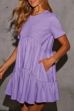 Tiered Round Neck Short Sleeve Mini Dress