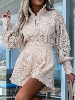 Lace Button Detail Long Sleeve Top And Shorts Set -Ruby's Rubbish 61f694c2 f41b 4141 9d38 6a9e7b030929 Max