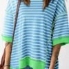 Stripe Oversized Contrast Trim Exposed Seam High Low T Shirt -Ruby's Rubbish 68f0bc91 5f7f 4e46 902d 90b9a6e81511 Max