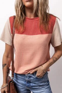 Color Block Round Neck Short Sleeve T-Shirt -Ruby's Rubbish 69dea3e7 6f61 4e85 a446 25e42033ed31 Max