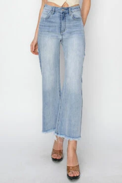 RISEN High Rise Crop | Wide Fray Hem Jeans | Rubies + Lace