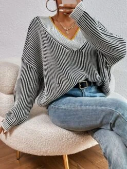 Striped V-Neck Sweater | Multiple Color Options | Rubies + Lace -Ruby's Rubbish 6ba6c8c3 7e0e 4c67 87b9 18dd3bafcc77 Max