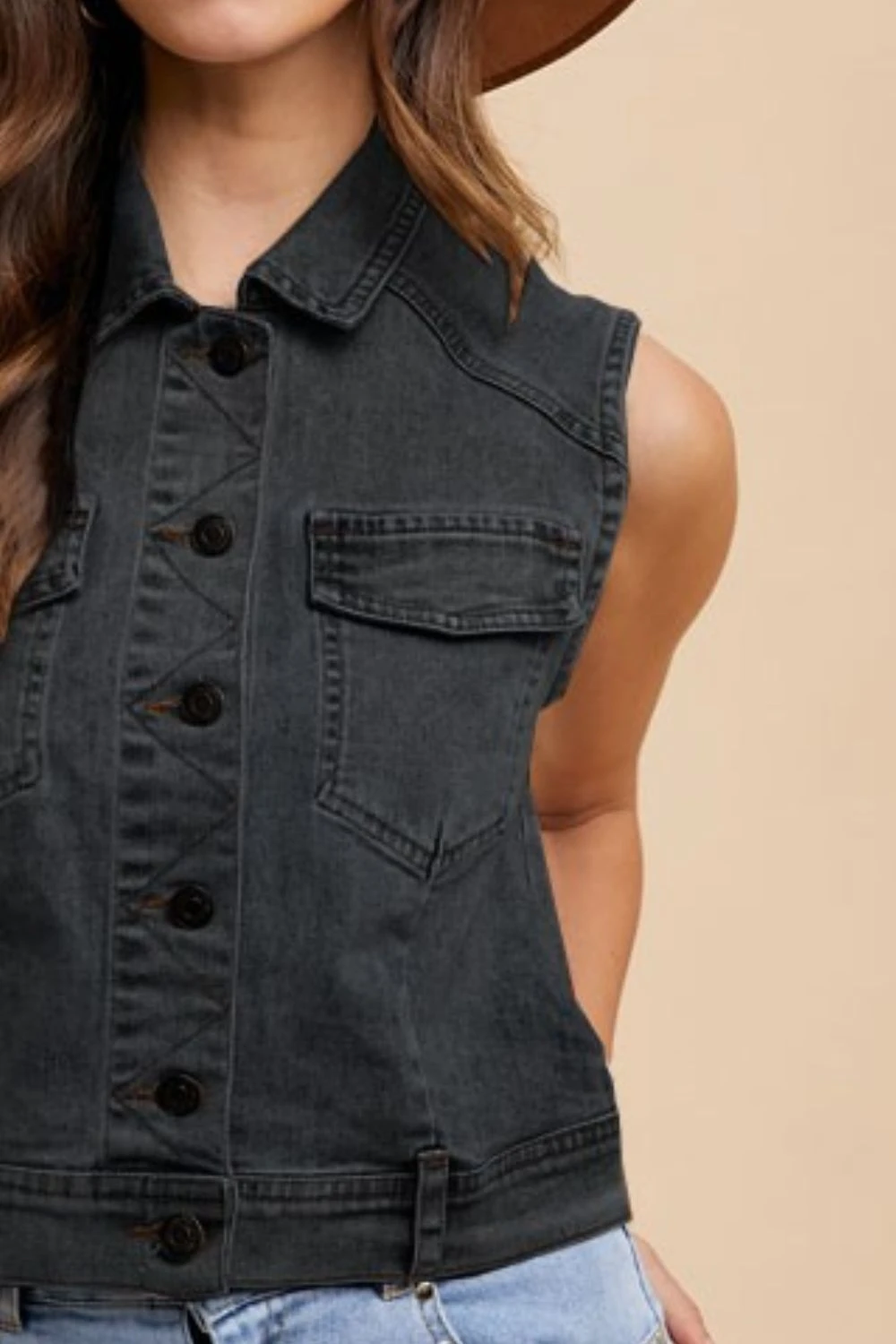 Annie Wear Collared Neck Button Down Denim Vest 4 Annie Wear Collared Neck Button Down Denim Vest - Image 3