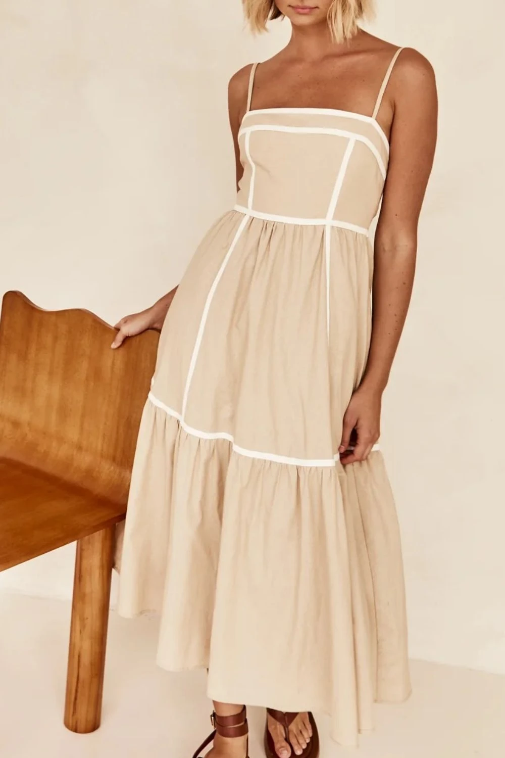 Contrast Tan | Square Neck Cami Dress | Rubies + Lace 6 Contrast Tan | Square Neck Cami Dress | Rubies + Lace - Image 4