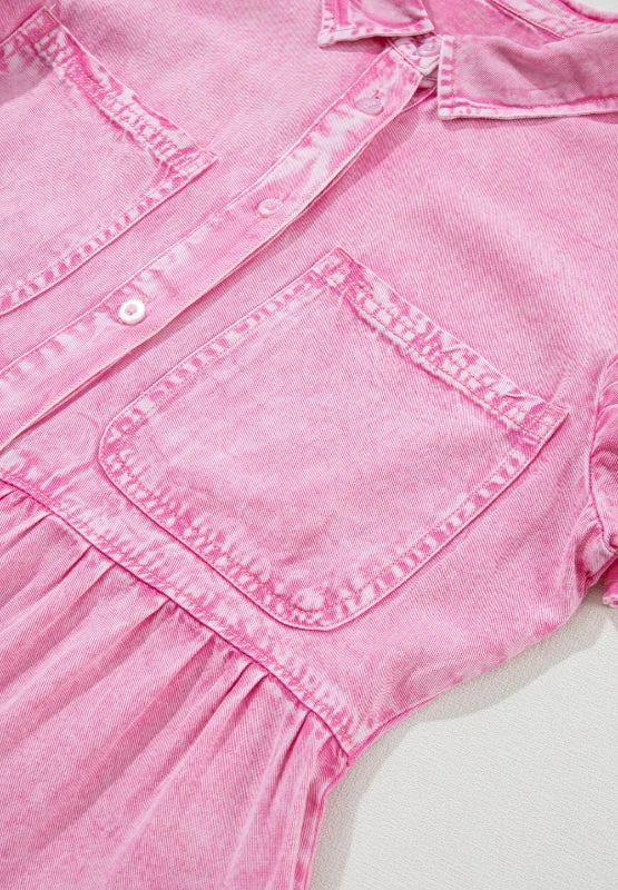 Collared Neck Button Down Mini Denim Dress 11 Collared Neck Button Down Mini Denim Dress - Image 9