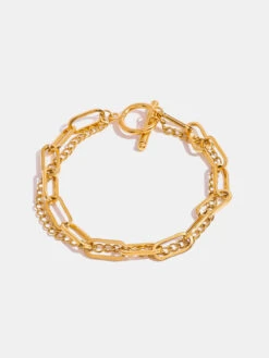 Stainless Steel Paperclip Chain | 18K Gold-Plated Bracelet | Rubies + Lace