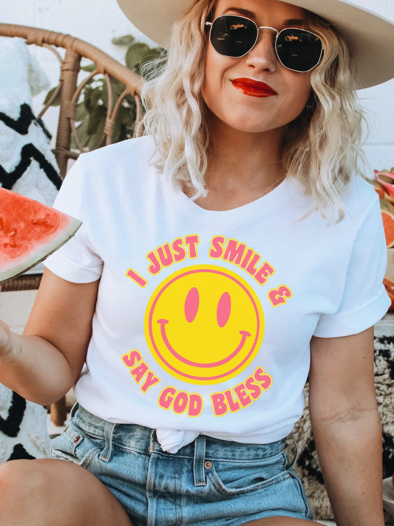 I Just Smile & Say God Bless | Women’s T-Shirt | Ruby’s Rubbish® 4 I Just Smile & Say God Bless | Women’s T-Shirt | Ruby’s Rubbish® - Image 2