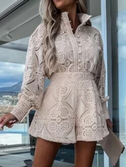 Lace Button Detail Long Sleeve Top And Shorts Set -Ruby's Rubbish aa4e84c6 a757 4494 ad0b 0c58151c7cc5 Max