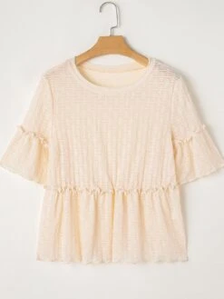 Frill Round Neck Half Sleeve Blouse -Ruby's Rubbish ab72beba 0d0e 499d 9a52 2a3b5320fb38 Max