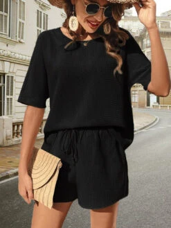 Waffle-Knit Half Sleeve | Shorts Set | Rubies + Lace -Ruby's Rubbish b0c0f5f5 db6c 4e35 a3b7 1b20108323aa Max