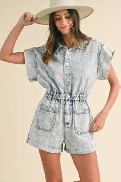 Annie Wear Elastic Waistband Short Sleeve Denim Romper 12 Annie Wear Elastic Waistband Short Sleeve Denim Romper -Ruby's Rubbish b4790e7b 65a7 4bc4 b26e dcfd382860d7 Max