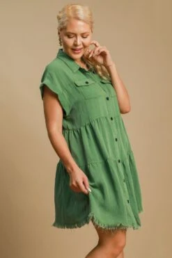Umgee Full Size Frayed Hemline Button Down Shirt Dress Plus Size -Ruby's Rubbish b565b608 681c 4fd1 97b0 3822365d9a31 Max