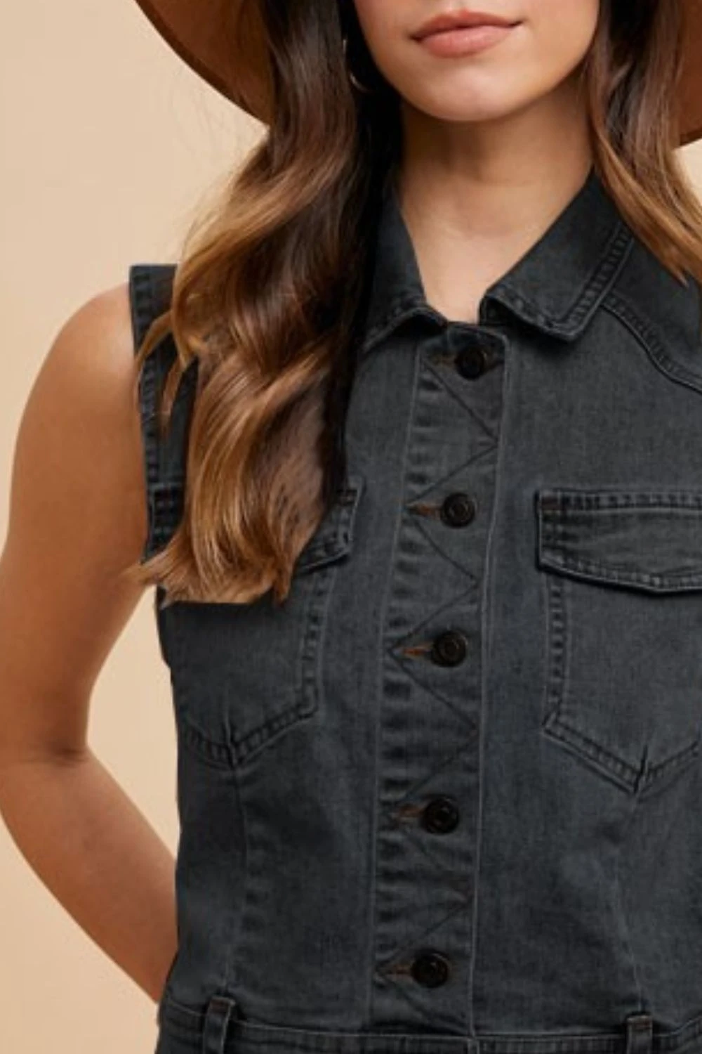 Annie Wear Collared Neck Button Down Denim Vest 3 Annie Wear Collared Neck Button Down Denim Vest - Image 2