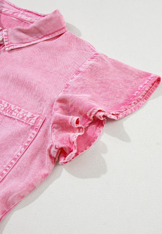 Collared Neck Button Down Mini Denim Dress 12 Collared Neck Button Down Mini Denim Dress - Image 10