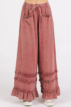 Mittoshop Ruffle Trim Pocket Mineral Wash Wide Leg Pants -Ruby's Rubbish c7618d68 9489 4423 a95e b5504841f1af Max