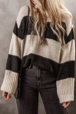 Black Stripe Knit | Round Neck Sweater | Rubies + Lace
