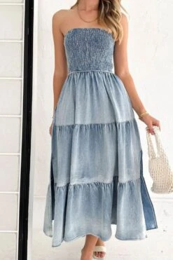 Smocked Tube Slit Tiered Denim Dress -Ruby's Rubbish d992ca68 8f06 4ac4 84e2 bd7968f25270 Max