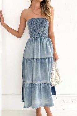 Smocked Tube Slit Tiered Denim Dress -Ruby's Rubbish ddd0c01a 6688 4111 b4c3 23757c27c506 Max