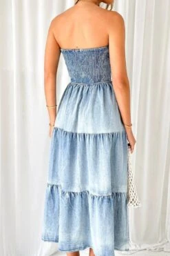 Smocked Tube Slit Tiered Denim Dress -Ruby's Rubbish e8558ba0 cc94 40a1 ab93 33233411c905 Max