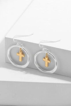 Brass Contrast Cross Dangle Earrings -Ruby's Rubbish ed9671af 0209 4292 ae18 a60f3d602452 Max