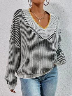 Striped V-Neck Sweater | Multiple Color Options | Rubies + Lace -Ruby's Rubbish f1b6eb75 b3b4 4e59 a47f c60b736360e3 Max