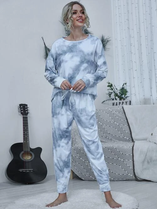 Tie-dye Round Neck Top And Drawstring Pants Lounge Set 3 Tie-dye Round Neck Top And Drawstring Pants Lounge Set