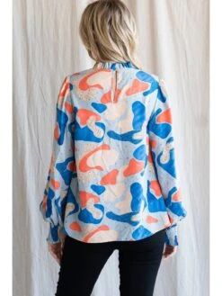 Rubies + Lace | Sky Blue & Clementine Print | Frill Neck Blouse -Ruby's Rubbish jodifl1 775